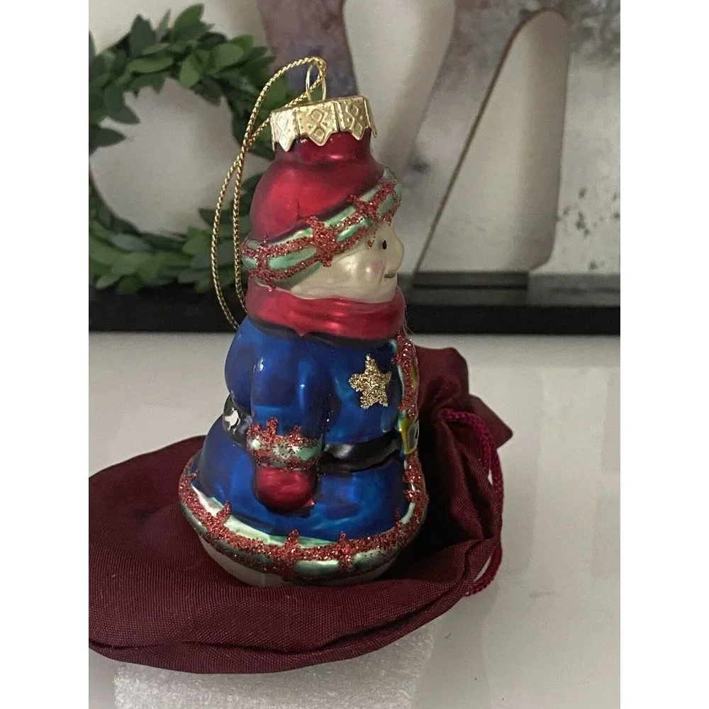 Vintage Painted Ornament Old Blown Glass German Snow Man‎ Figure Like Santa  EUC